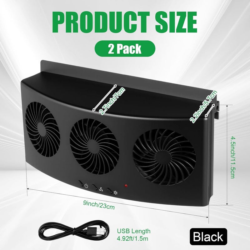 Tujoe 2 Pack USB Cable 3 Fans Car Exhaust Fan USB 3 Fans Car Window Air Vent Radiator Cooling Vent Exhaust for General Types(Black) - Image 2